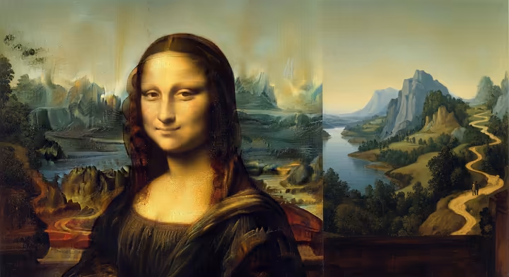 Detail of the background landscape in Leonardo da Vinci's Mona Lisa, showing sfumato and atmospheric perspective.