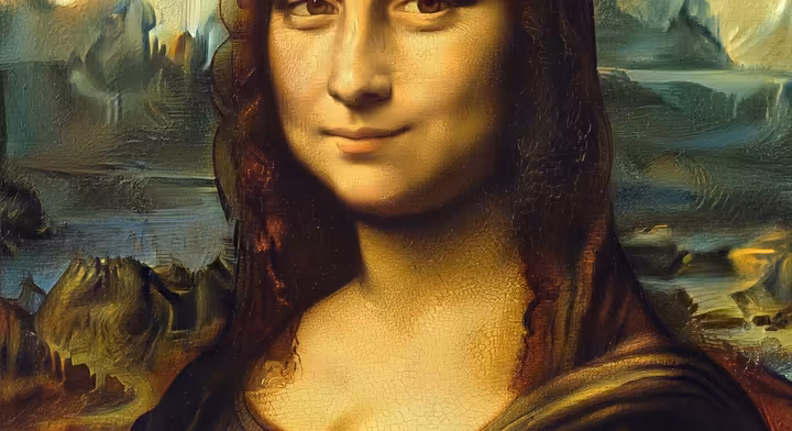A close-up of the Mona Lisa's face, highlighting the soft, smoky transitions around her eyes and mouth, an example of sfumato.
