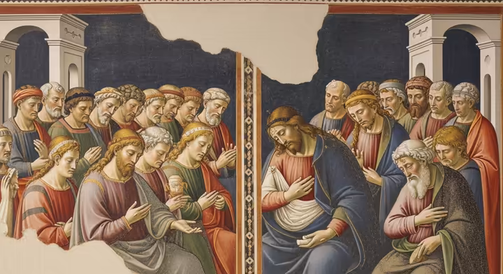 Giotto's 'Lamentation' fresco from the Scrovegni Chapel, showing figures expressing deep emotion around the body of Christ.