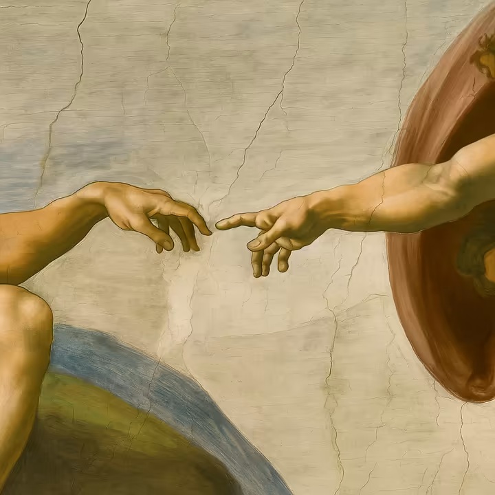 Detail of Michelangelo's 'Creation of Adam' fresco from the Sistine Chapel ceiling.